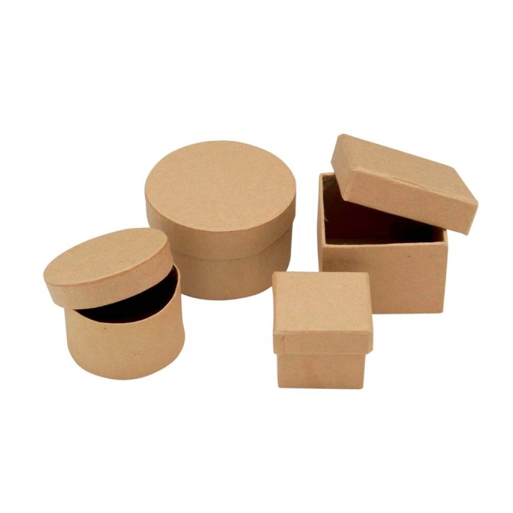 Mini-Boxen-Set aus Pappe 4-teilig 2x viereckig, 2x rund