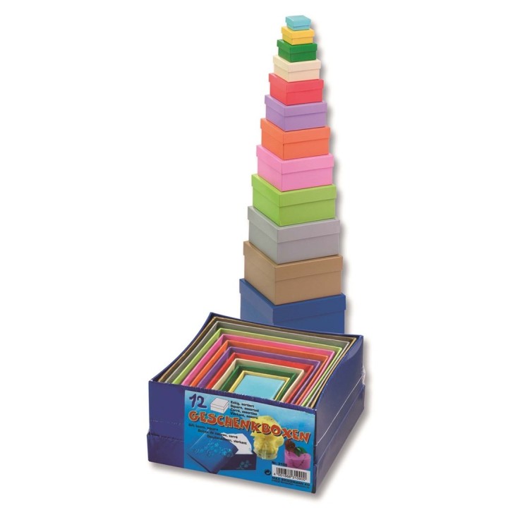 Boîtes 12 pcs couleurs assort. carrées