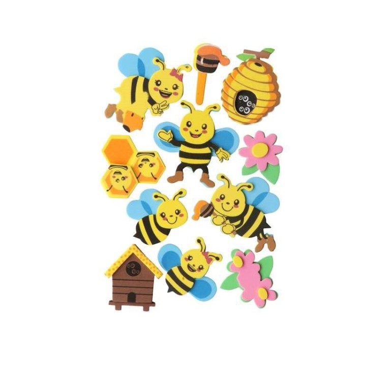 Mousse 3D,  11pcs abeilles 6x4,5cm, autocollant
