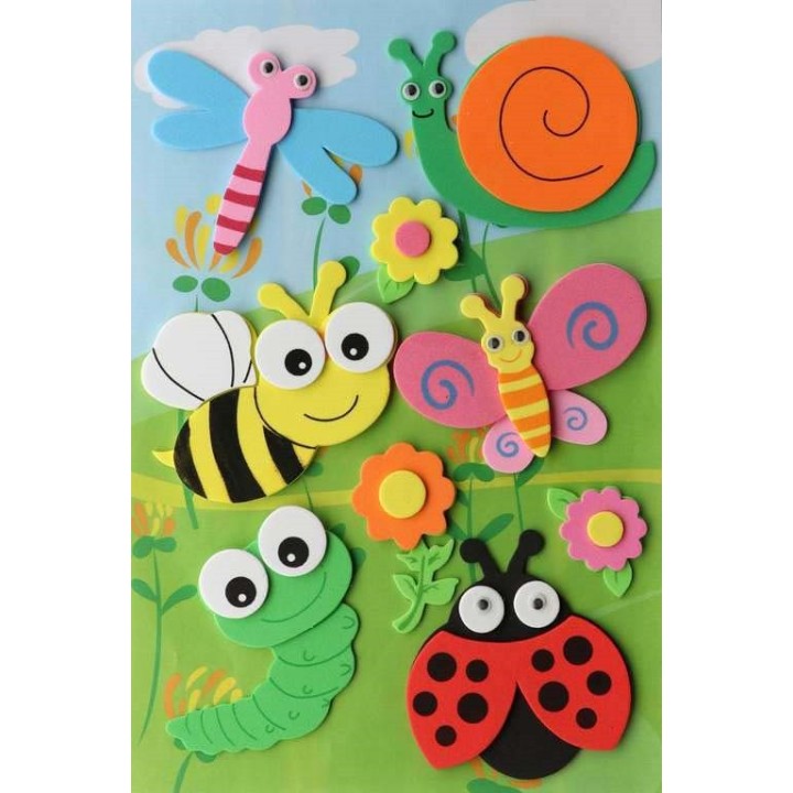 3D Moosgummi, 9-teilig Gartentiere 7,5x5cm, selbstklebend