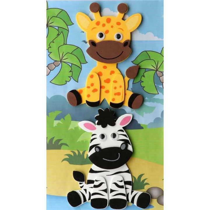 3D Moosgummi, Zebra/Giraffe 11,5x12,5/8x8cm, selbstklebend