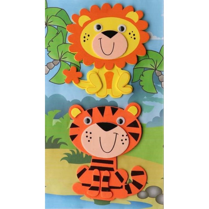 3D foam rubber, lion/tiger 10x12/14x9,5cm, self-adhesive