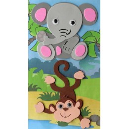 3D foam rubber,elefant/monkey 13x11/12x14,5cm, self-adhesive