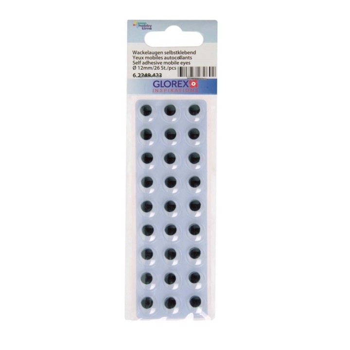 Yeux mobiles ronds, 12mm 26pcs autocollants