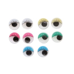 Wackelaugen mit Wimpern 10mm 10 Stück bunt sortiert