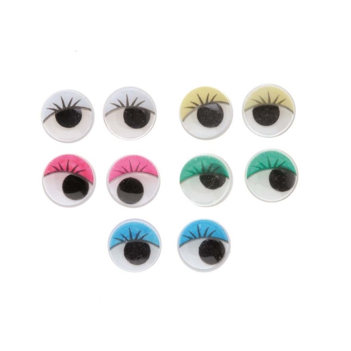 Wackelaugen mit Wimpern 12mm 10 Stück bunt sortiert