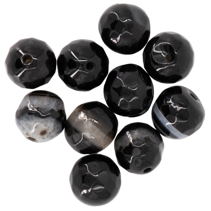 Natursteine, 10mm, 10St. Faceted Striped Agate