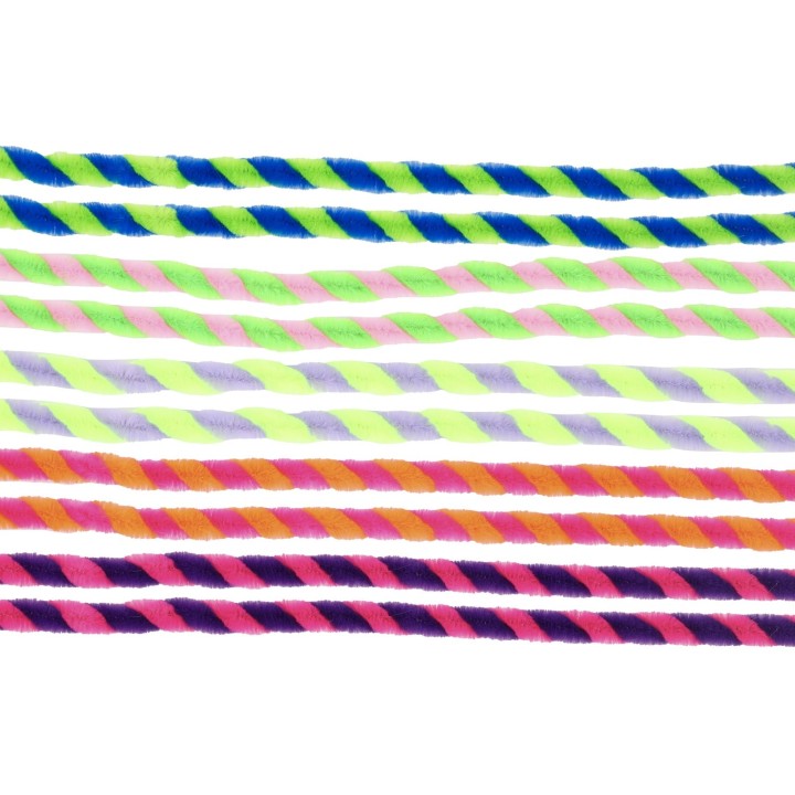 Pipe-cleaners, bicolour  twisted, 10 pcs assorted