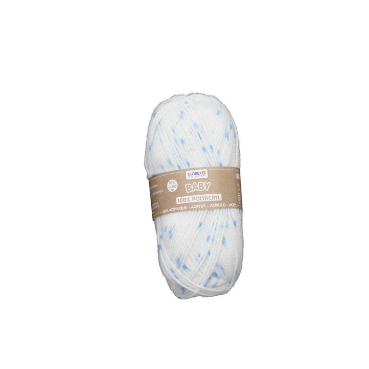 Baby 100% Acryl, 50g  weiss/blau gepunktet