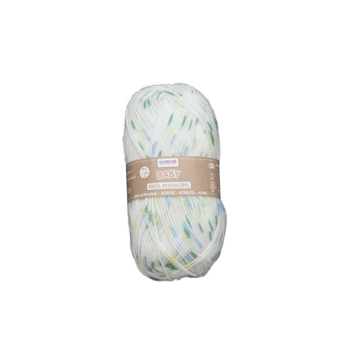 Baby 100% Acryl, 50g weiss/grün gepunktet