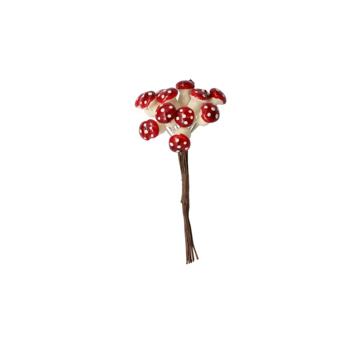 Deco toadstool with wire, red 1x1,3cm, 12pcs