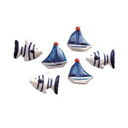 Fishs+ships blue+white 6pcs