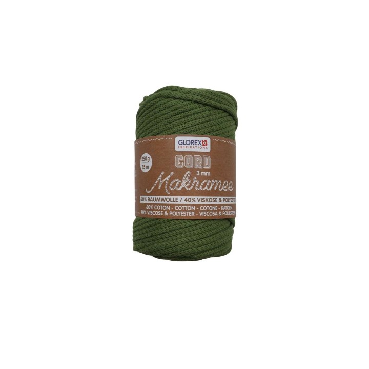 Makramee Cord 3mm 250g, tissé olive