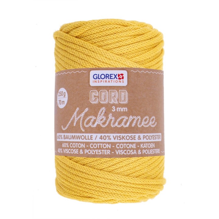 Makramee Cord 3mm 250g, gewebt senfgelb