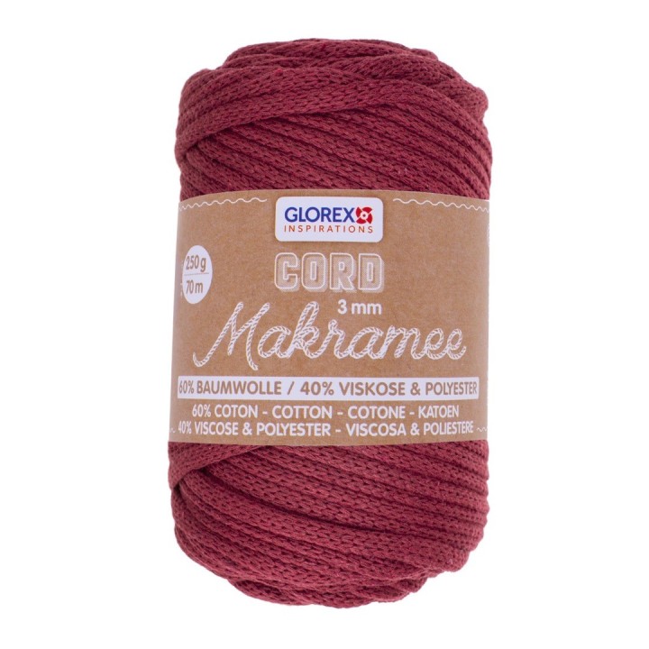 Makramee Cord 3mm 250g, gewebt bordeaux