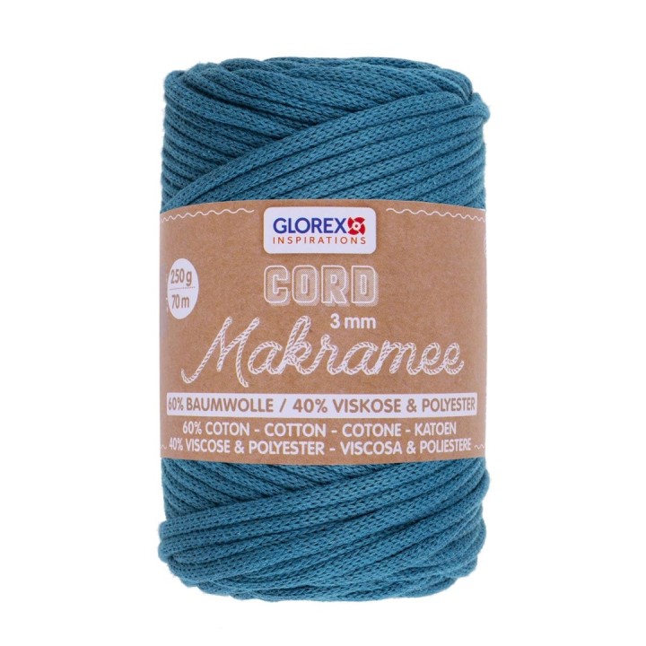 Makramee Cord 3mm 250g, woven turquoise