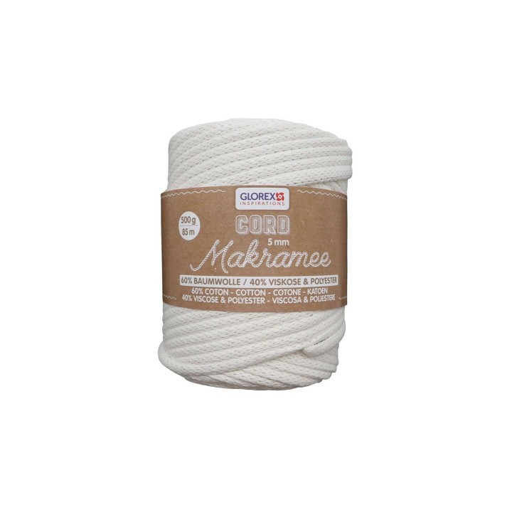Makramee Cord 5mm 500g, gewebt creme