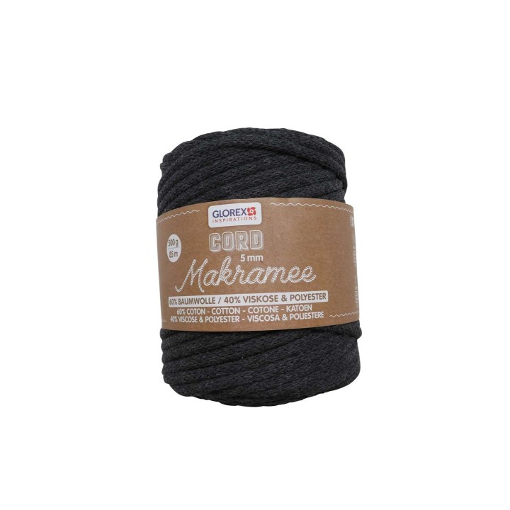 Makramee Cord 5mm 500g, gewebt anthrazit