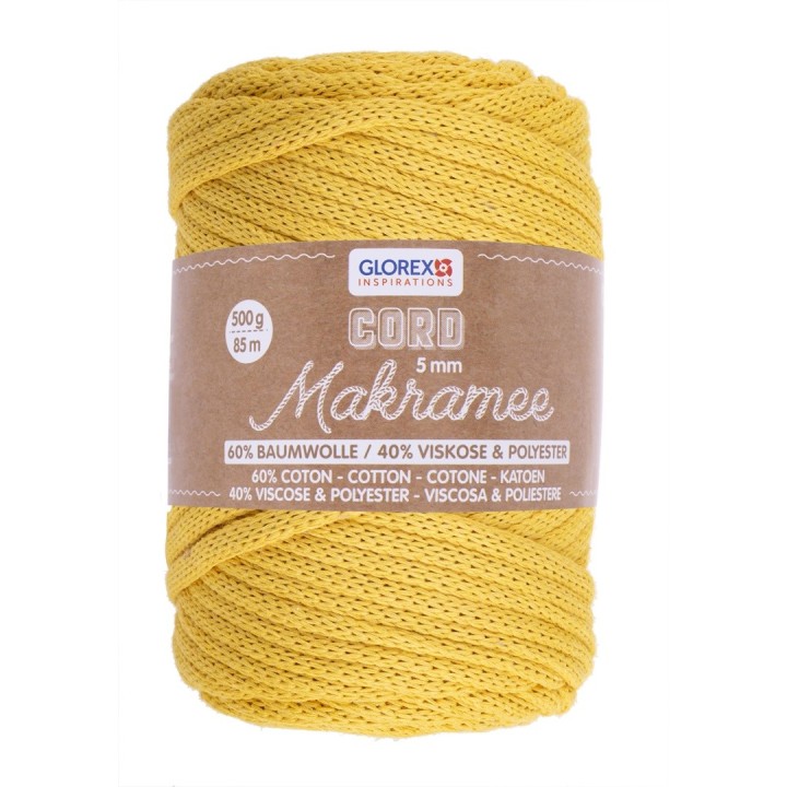 Makramee Cord 5mm 500g, tissé jaune moutarde