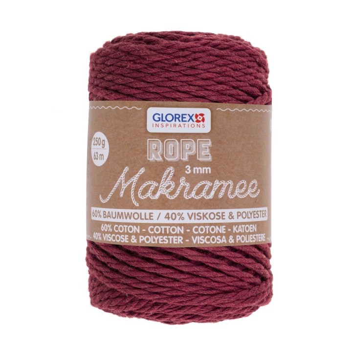 Makramee Rope 3mm 250g gedreht bordeaux