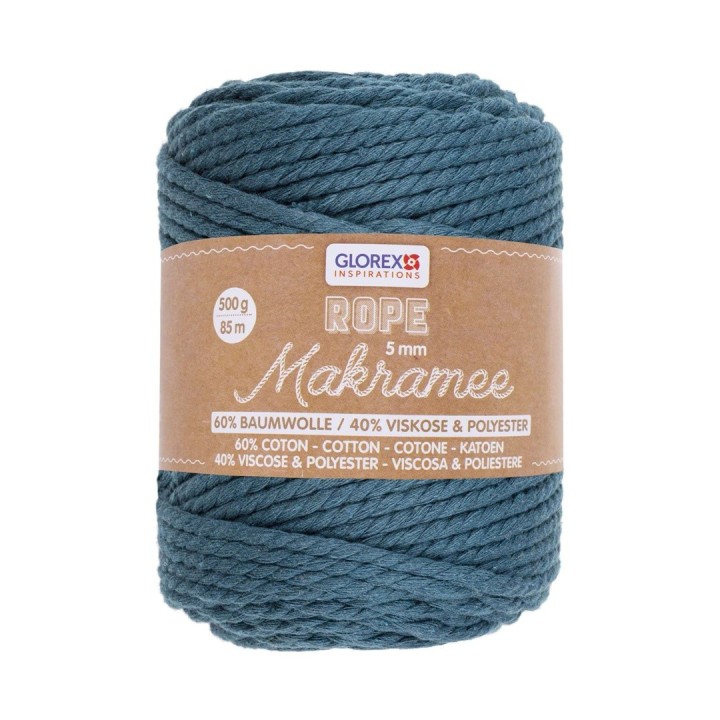 Makramee Rope 5mm 500g, câblé turquoise