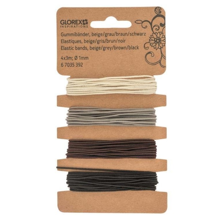 Gummibänder, 4x3m, Ø 1mm beige/grau/braun/schwarz