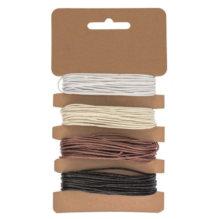 Ficelle en coton 4x3m, Ø 1mm beige/blanc/brun/noir