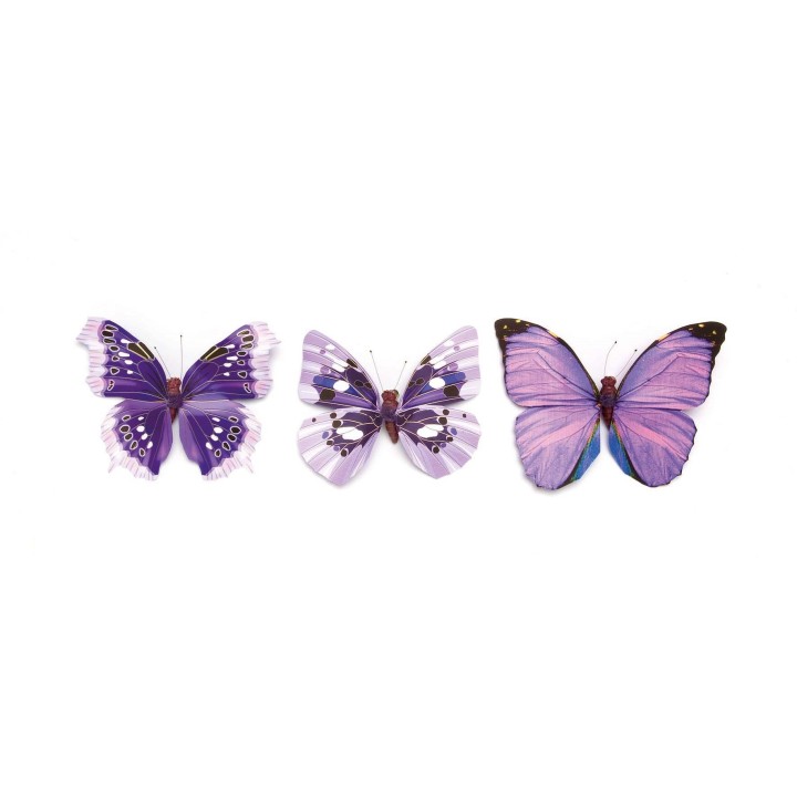 Schmetterling,3-fach sortiert 8cm violett Folie, mit Clip