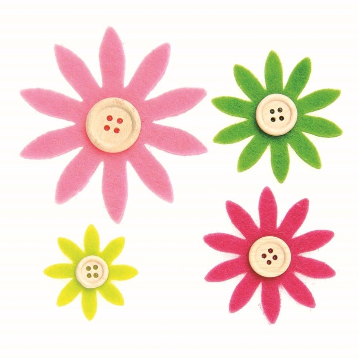 Fleur feutrine lilas,rose,vert 12pcs assortis, 3,5-7cm