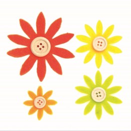 Filzblumen gelb, orange, grün 12 Stück sortiert, 3,5-7cm