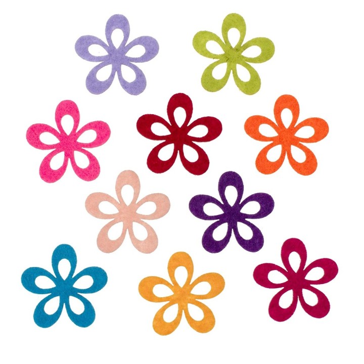 Filz-Blumen, 10 Stück 4cm bunt gemischt, ausgestanzt