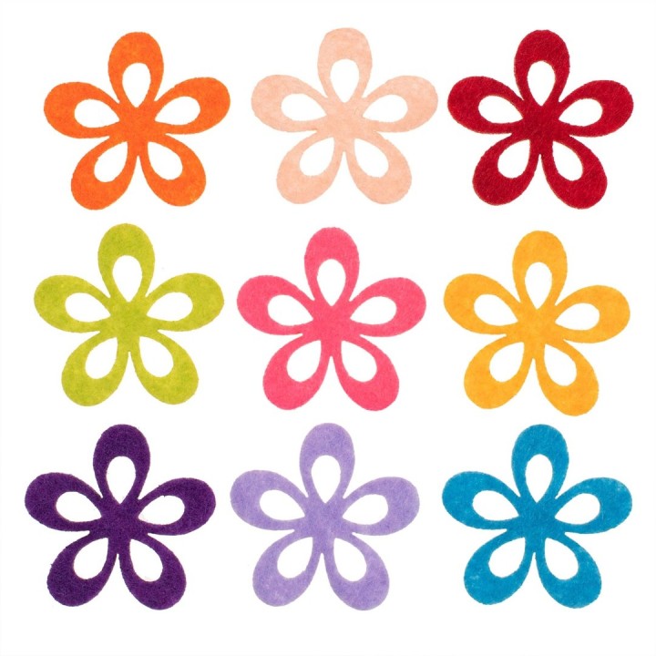 Filz-Blumen, 6 Stück 6cm bunt gemischt, ausgestanzt