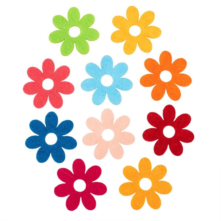 Filz-Blumen, 10 Stück 4cm bunt gemischt