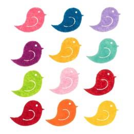 Felt birds, 12pcs, 3cm mixed colours