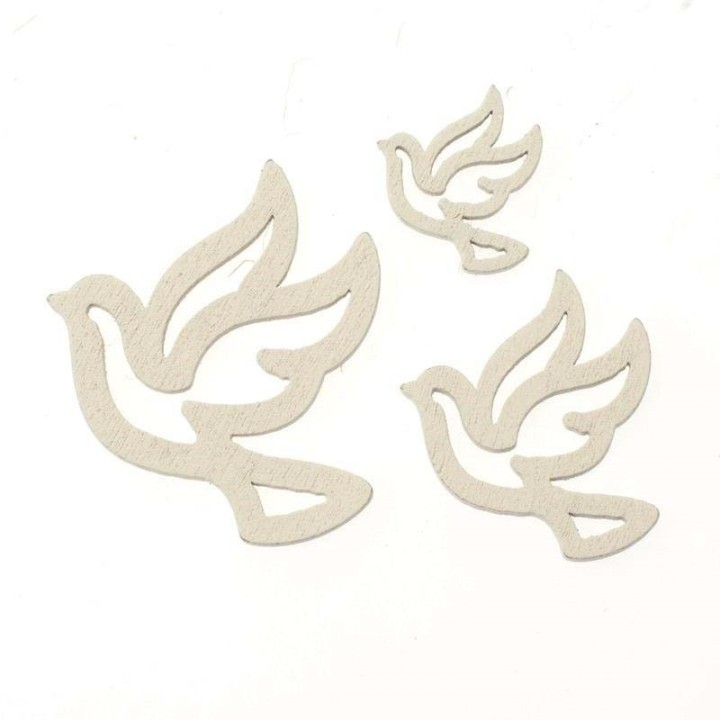 Holzstreuteile Tauben 24 Stück weiss, 2-4cm