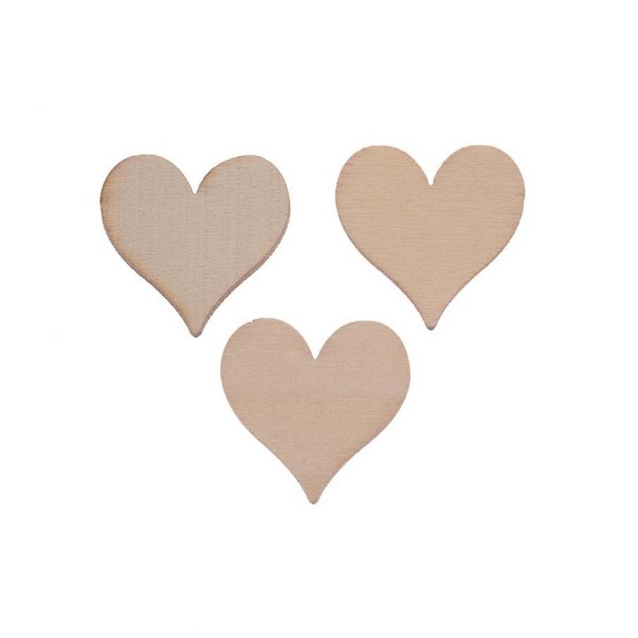 Coeurs en bois 15pcs naturel 2,3x2,3x0,3cm