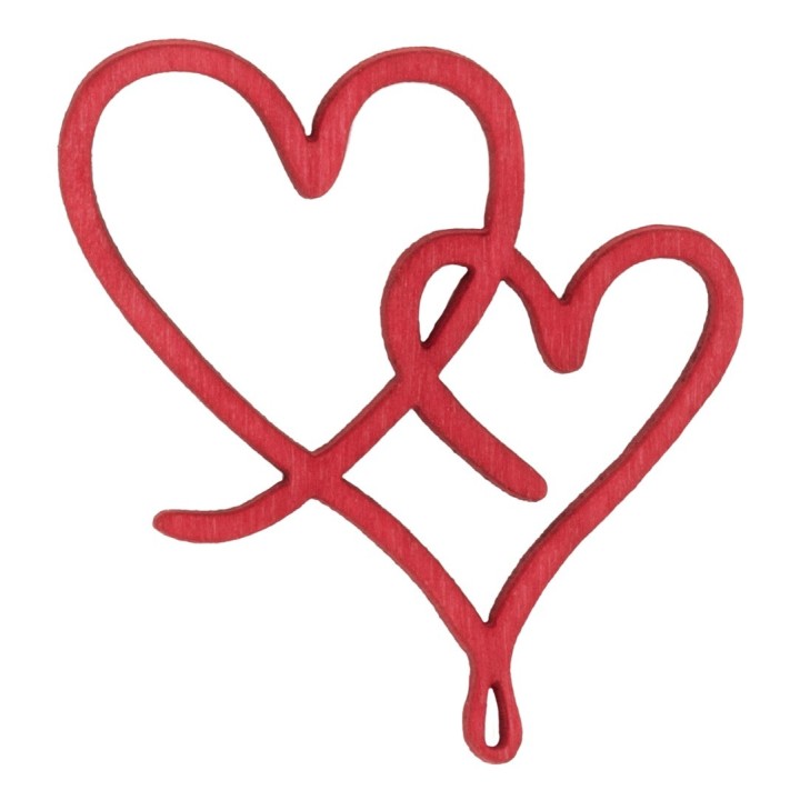 Wooden deco hearts, red 4cm, 9pcs, FSC