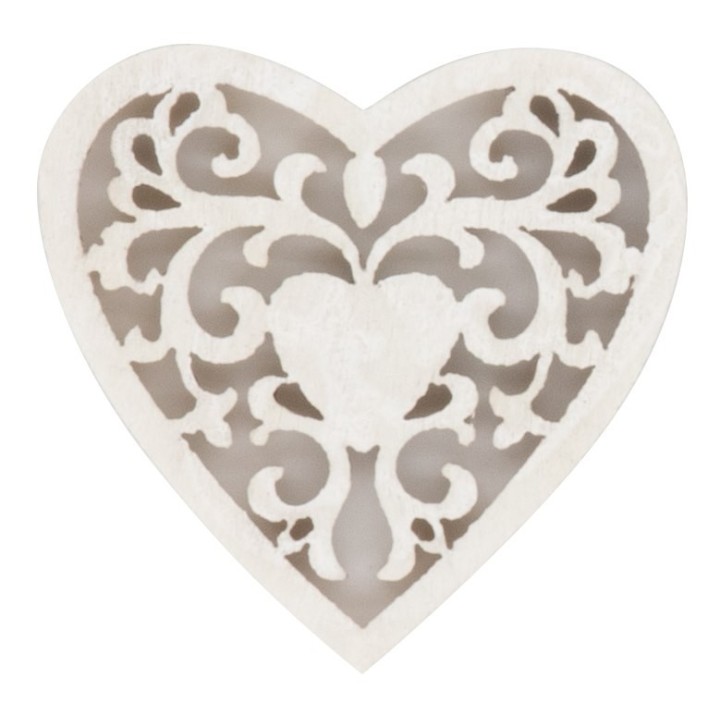 Déco en bois coeurs, blanc 2,5cm, 18pcs, FSC