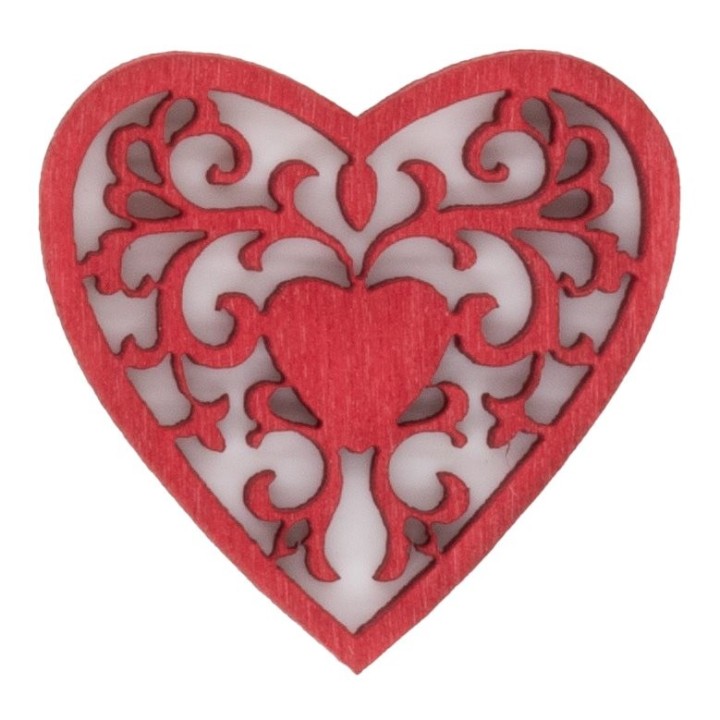 Déco en bois coeurs, rouge 2,5cm, 18pcs, FSC