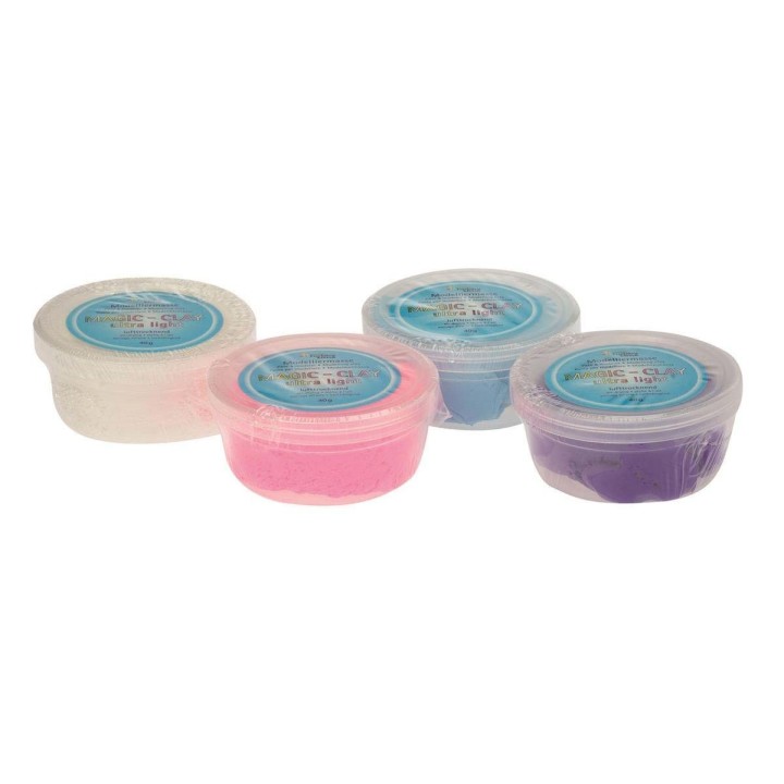 Magic-Clay ultra-light 4x40g Modelliermasse weiss, hellblau, rosa, violett