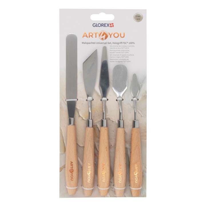 Couteaux à peindre universels 5 pcs, manche en bois FSC