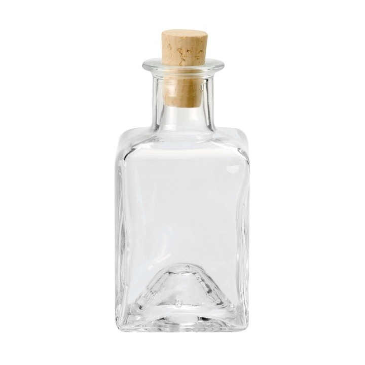 Flasche quadratisch Klarglas mit Spitzkorken 200ml