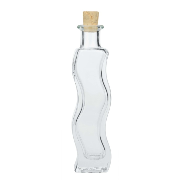 Glasflasche Welle 100ml 16,5x4,5x3,8cm, mit Korken