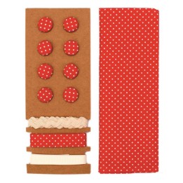 Textil-Set rot gepunktet 48x48cm Bänder 3x1m 8 Knöpfe