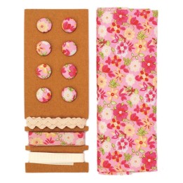 Textil-Set rosa-pink Blumen 48x48cm Bänder 3x1m 8 Knöpfe