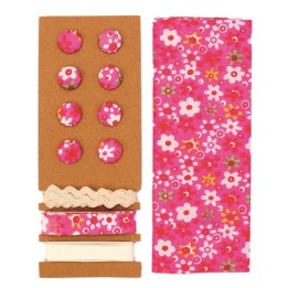 Textil-Set pink Blumen 48x48cm Bänder 3x1m 8 Knöpfe