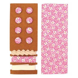 Kit textile fleurs rose-blanc 48x48cm, rubans 3x1m+8 boutons