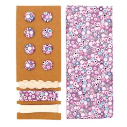 Textile set lilac circels 48x48cm,ribbons 3x1m,8 buttons
