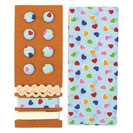Textil-Set blau-bunt Herzen 48x48cm Bänder 3x1m 8 Knöpfe