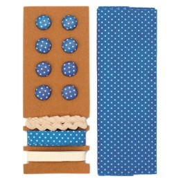 Textil-Set blau gepunktet 48x48cm Bänder 3x1m 8 Knöpfe